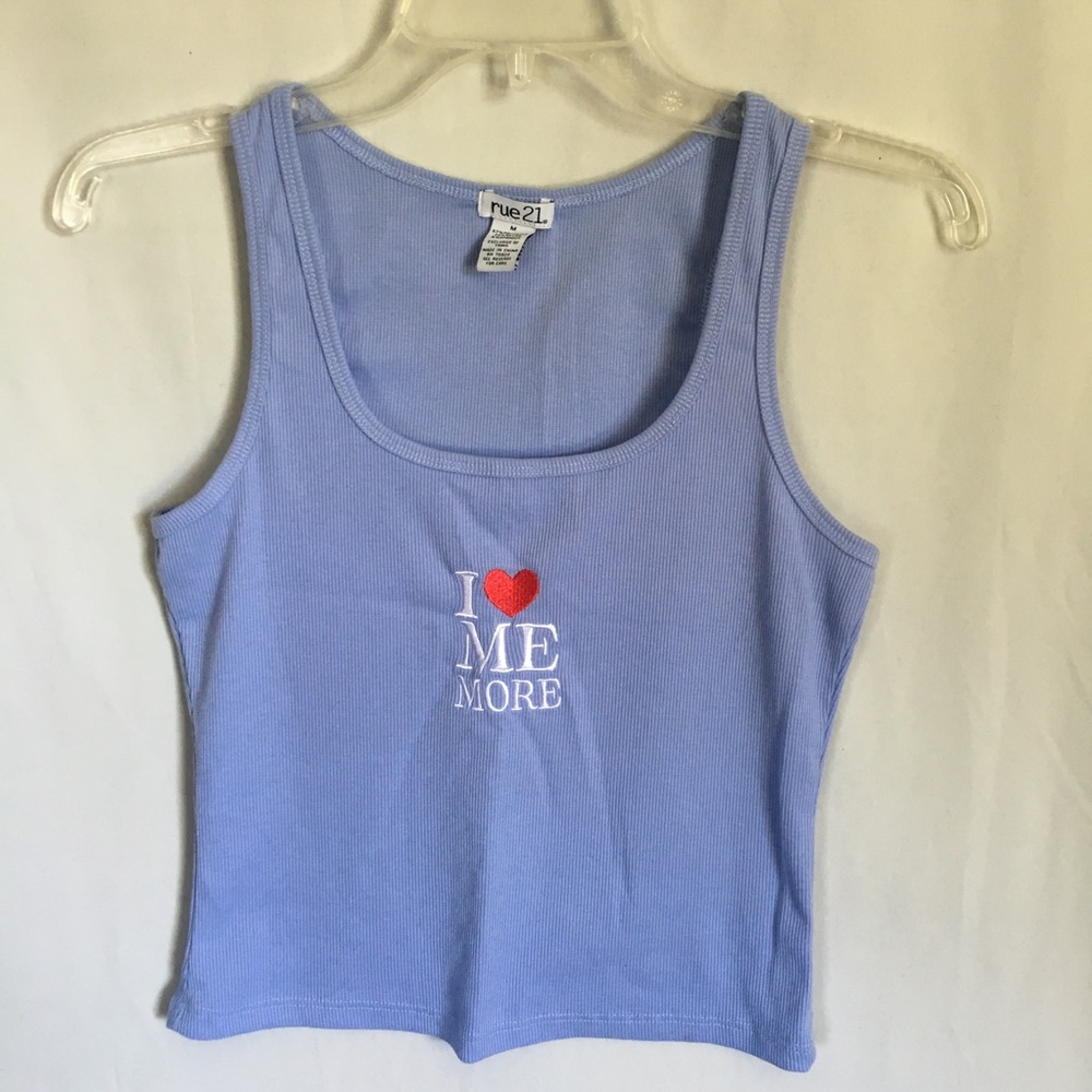 Rue21 Ribbed Cropped Tank Embroidered “I ❤️ ME MORE” Size Medium